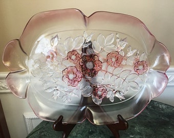 Walther Glass Mikasa Pink Rosella Crystal Glass Large 15 1/2&quot; Serving Tray