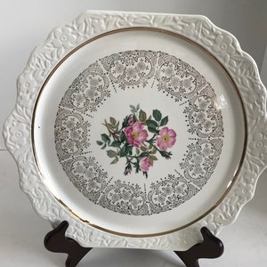 Vintage The Harker Pottery Company 22K Gold Floral 12&quot; Chop/Serving Plate