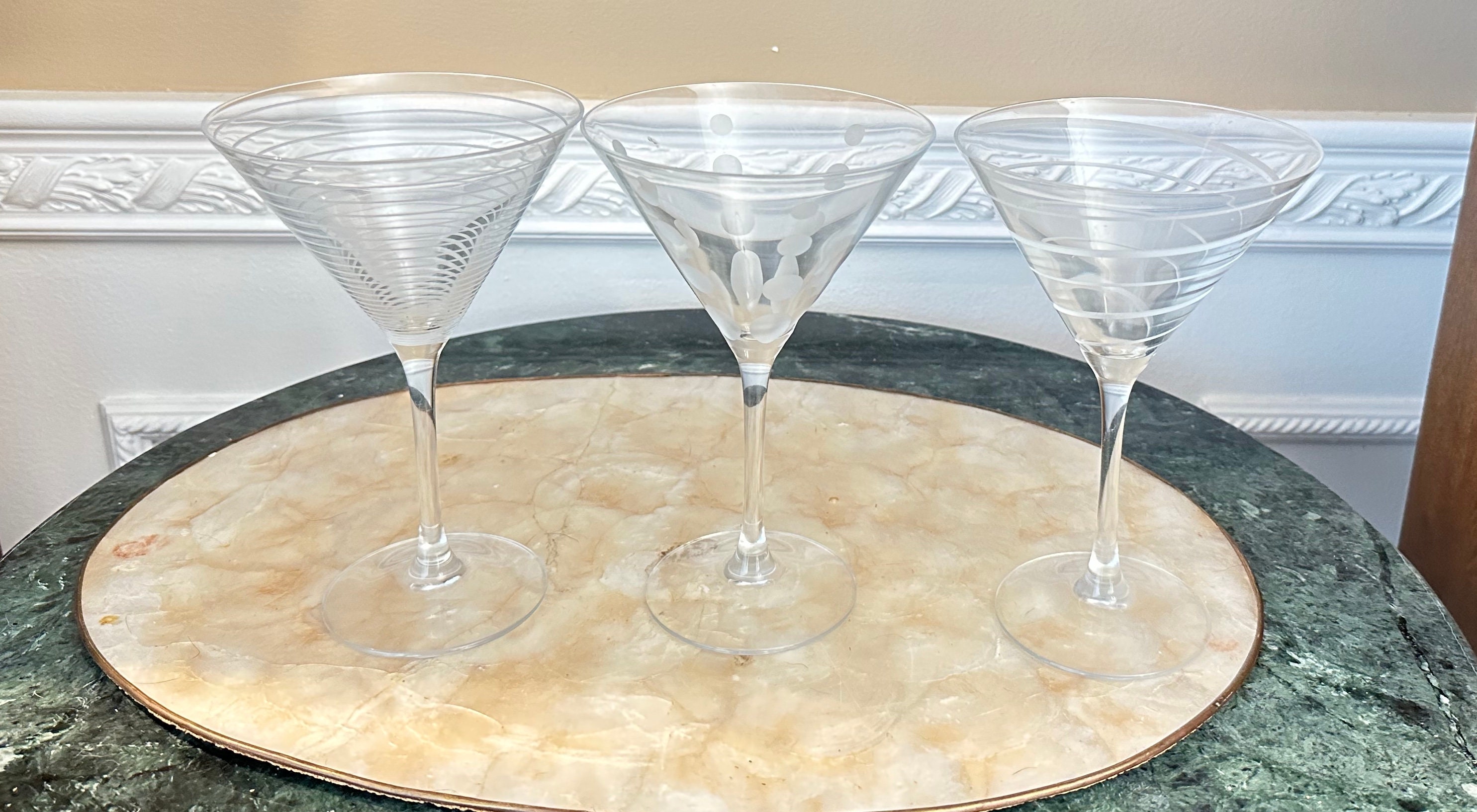 Vintage Mikasa Clear Crystal Cheers Set of 3 Etched Martini Glasses Etsy UK