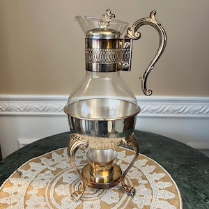 FB Rogers Silver Company Glass and Silver Plated 6 Cup Carafe With Candle Holder