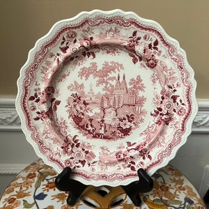 Staffordshire Adams Red Transferware Temple Warriors 9&#39; Plate