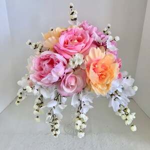 Floral Arrangement Centerpiece with Multi-Colored Silk Flowers in a Cut Glass Vase