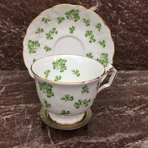 Vintage Ansley English Fine Bone China Shamrock Teacup and Saucer