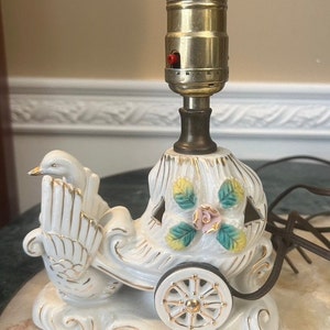 MCM Royal Japan Hand Painted Porcelain Swan Pulling Carriage Boudior Lamp