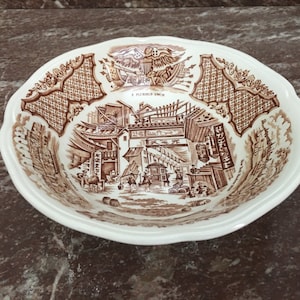 Vintage Fair Winds Historical Scenes Brown Transferware 6 1/4” Berry Bowl