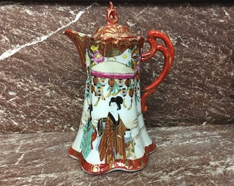 Nippon Japan Red and Gold Geisha in a Garden 9 1/4&quot; Chocolate Coffee Pot