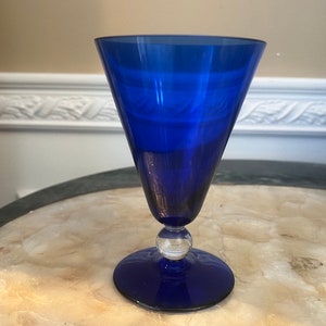 Vintage Unique Cobalt Blue 8 Ounce Clear Ball Champagne/Highball Glass
