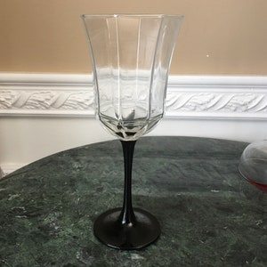 Vintage Luminarc France Black Stem Octime Wine Glass Water Goblets