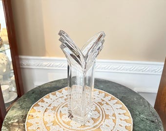 Vintage Mikasa Art Deco V shaped Clear Crystal 11 1/2" Tall Vase