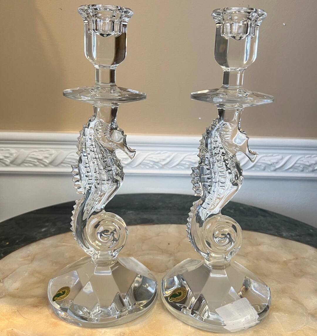 Waterford Lead Crystal 2 Seahorse Candlestick Holders Set Etsy