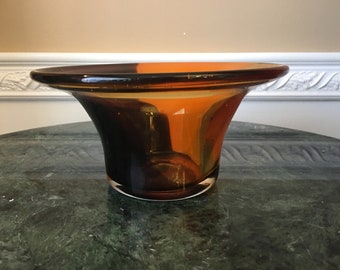 Mid Century Cased Art Glass Orange, Purple and Brown 4" Fluted Bowl/Vase