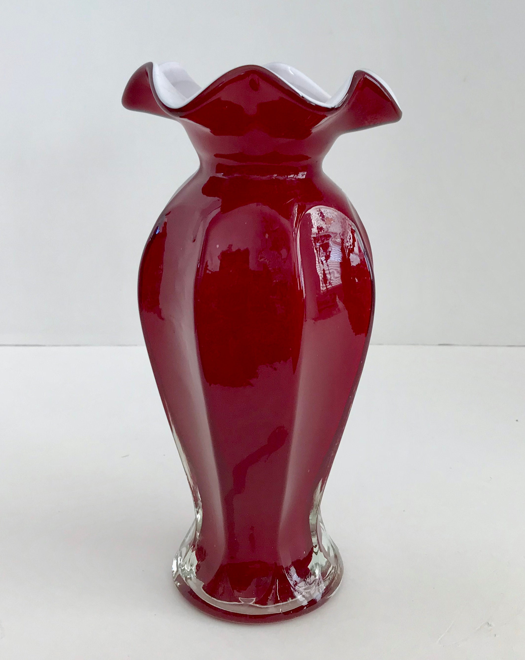 Vintage Hand Blown Bright Ruby Red White Cased Glass Whitefriars Murano