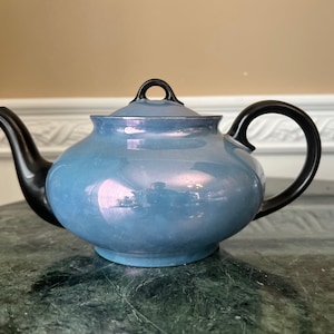 PM Porzellanfabrik Moschendorf Royal Bavaria Iridescent Blue and Black 4 Cup Teapot