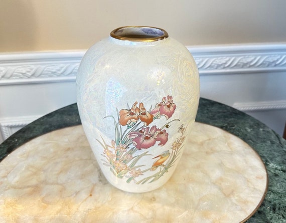 牡蠣殻の虹彩釉陶器 9 1/2 インチ花瓶、花と金の縁飾り付き - Etsy 日本