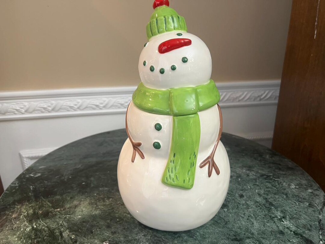 Threshold White Snowman With Green Scarf and Hat Cookie Jar