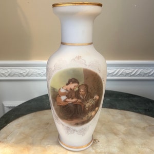 Mid-Century Ardalt Italy Frosted 11 1/2&quot; Vase W/Image of Young Girls