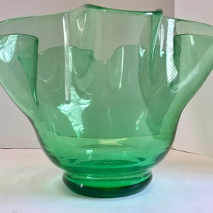 Hand Blown Handkerchief Clear Green Glass 10 1/2&quot; Vase/Bowl