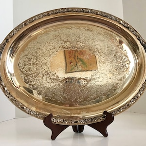 Vintage Wm Rogers & Sons Silverplate Victorian Rose 1981 24 Inch Two Handle Tray