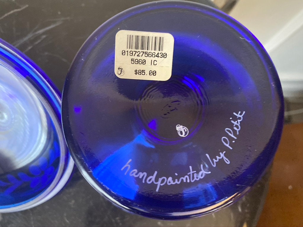 Fenton Cobalt Blue Candy Dish Hand Painted by P. Petit Etsy