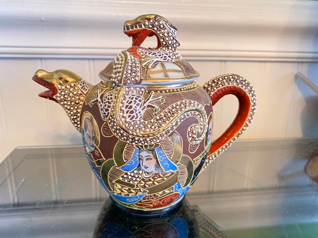 その他 KAME Aged 16 years OLD 500ml Japanese Kutani Moriage Brown Dragonware Immortals Tea Set