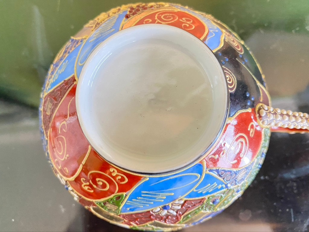 Japanese Geisha Lithophane Kutani Moriage Brown Immortals Tea Cup
