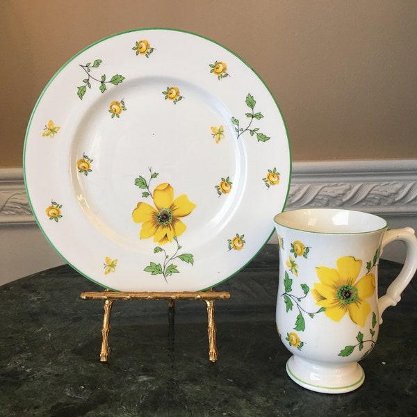 Royal Victoria Fine Bone China Yellow Dogwood Flowers Coffee Cup and Plate