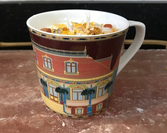 Candle Jasmine Scented Palm Wax Aroma Therapy Candle in Bone China Queens Mug