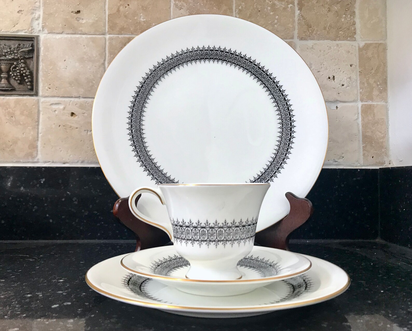 Wedgwood Astor White and Black Bone China 4 Piece Place Etsy