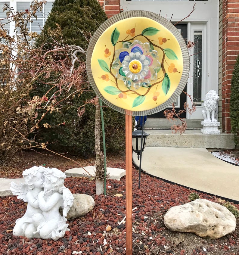 Yard Art Vintage Upcycled Glass and Ceramic Yard Art Etsy