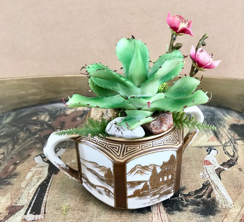 Antique Noritake Nippon Sugar Bowl Planter With Green Cactus Etsy