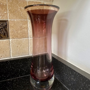 Murano Style Cased Glass Purple With Clear Base 14&quot; Vase