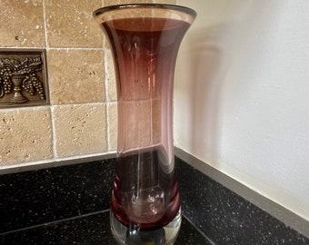 Murano Style Cased Glass Purple With Clear Base 14" Vase