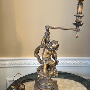 Vintage M.C. Firma Gim 55 Metall Cherub Amor Engel Tischlampe WORKS