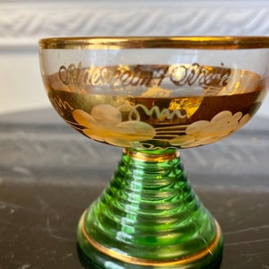 Rudesheimer Rhein Emerald Green 2 1/2&quot; Cordial Glass with Grape Vines & 24 Kt Gold