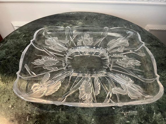 Vintage Germany Mikasa Style Crystal Frosted Leaf and Flower