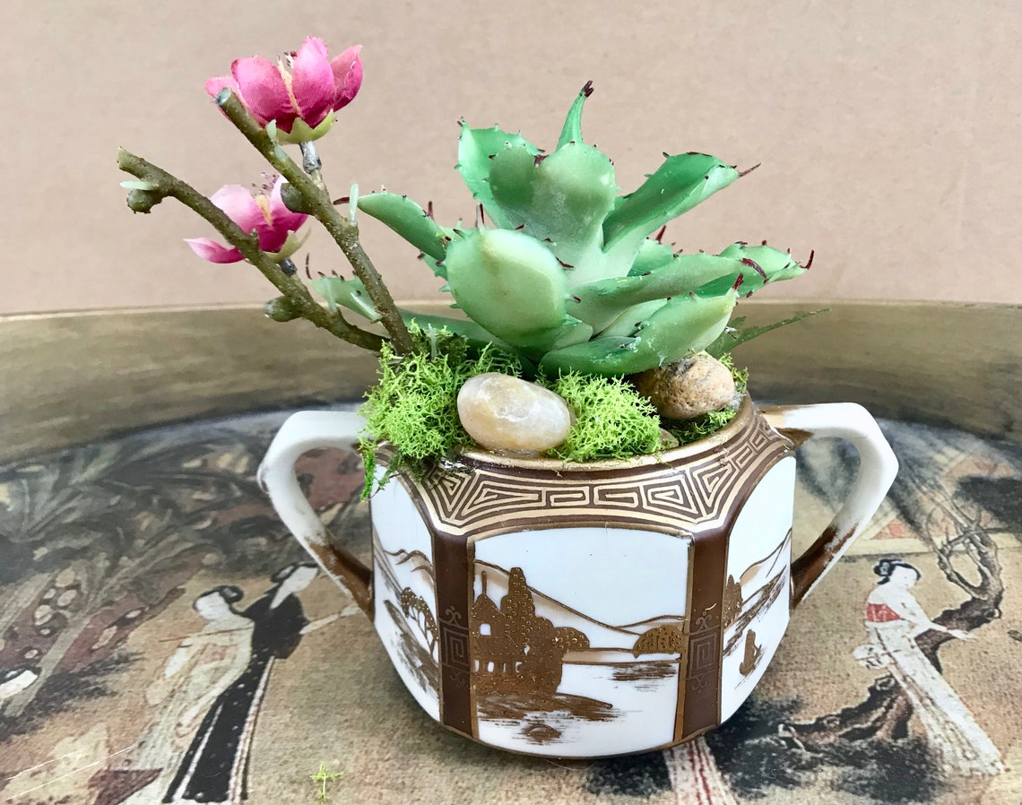 Antique Noritake Nippon Sugar Bowl Planter With Green Cactus Etsy