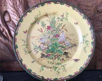 Vintage Hua Ping Tang Zhi 16 1/2 "Cargador placa de pared con mariposas y flores