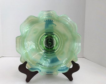 ジェファーソン　グラス　グリーンオパールセント　フェントン ヴィンテージ ジェファーソン グラス アストロ パターン 9 インチ