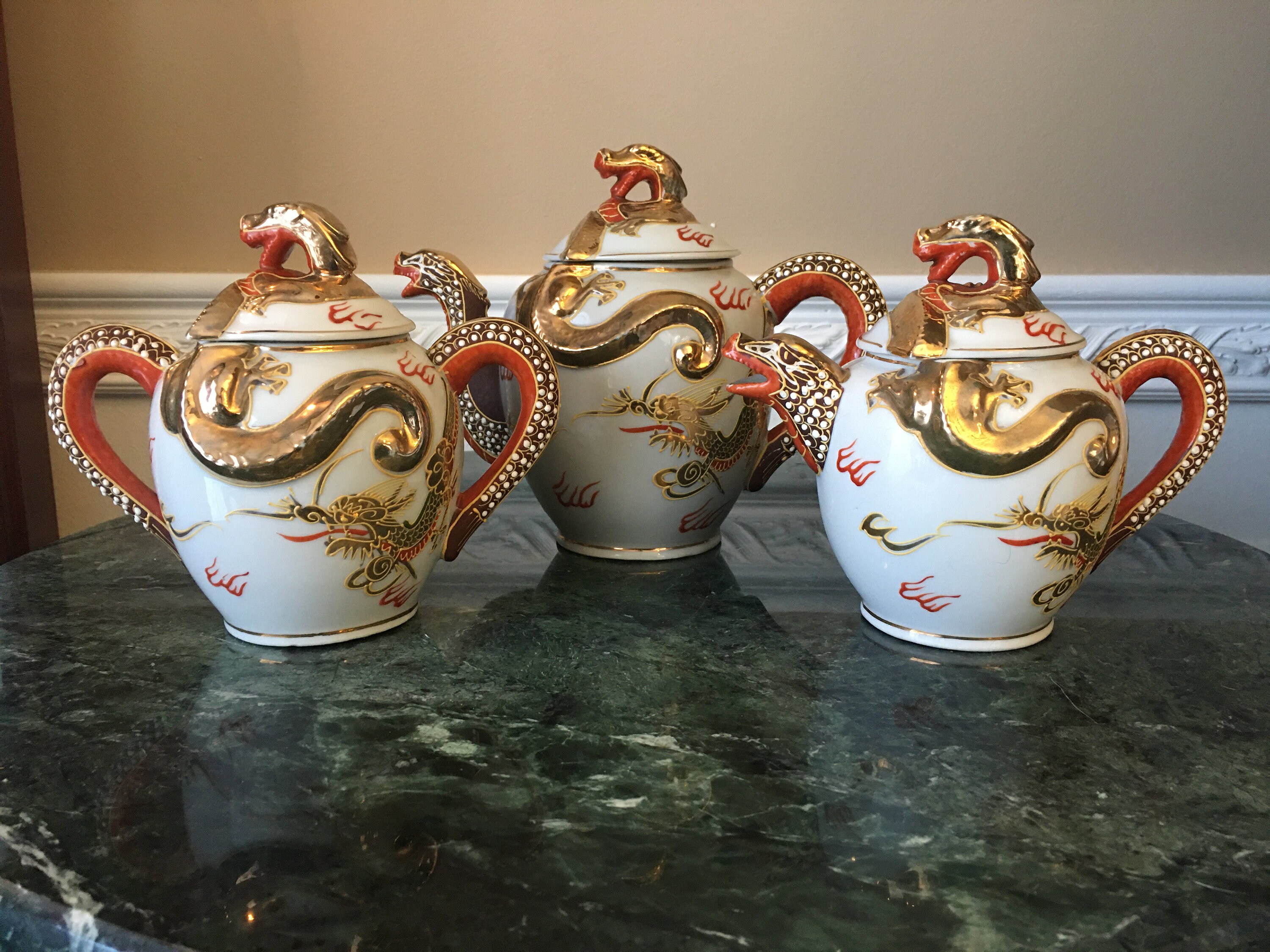 Vintage Japanese Moriage Gilded Satsuma Dragonware