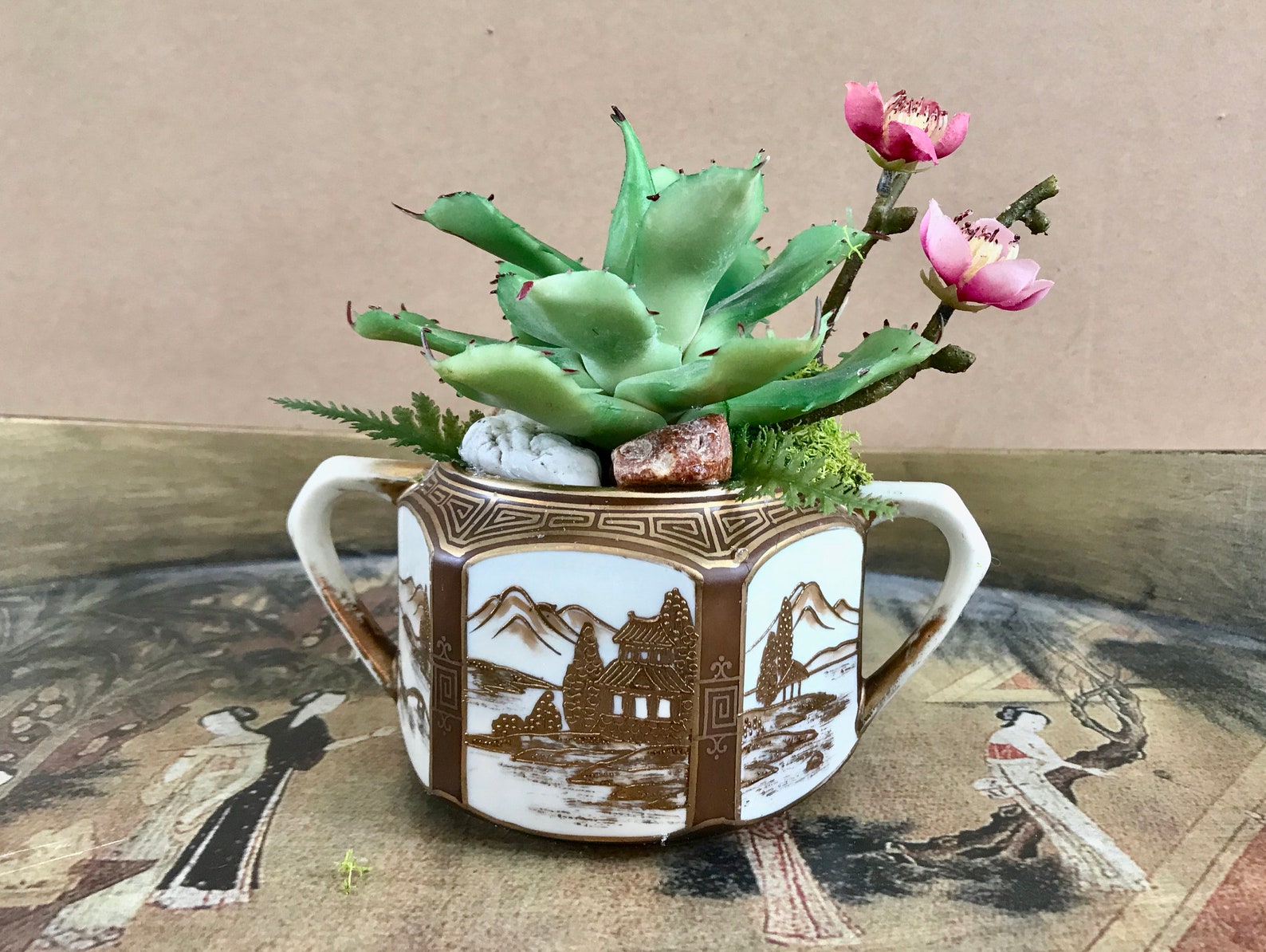 Antique Noritake Nippon Sugar Bowl Planter With Green Cactus Etsy