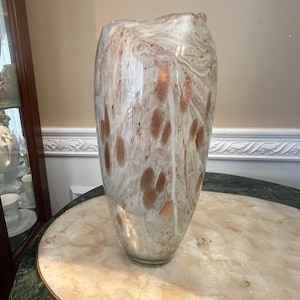 Murano Style Brown and Tan Studio Art Cased Glass 10&quot; Vase