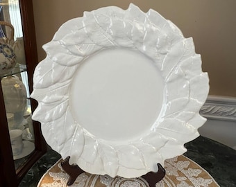Vintage Italian Este Ceramiche Italy White Leaf 13" Serving Platter Chop Plate