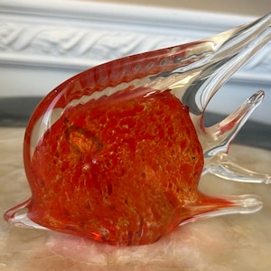 Murano Style Cased Art Glass 6&quot; Wide Orange Angel Fish/Goldfish