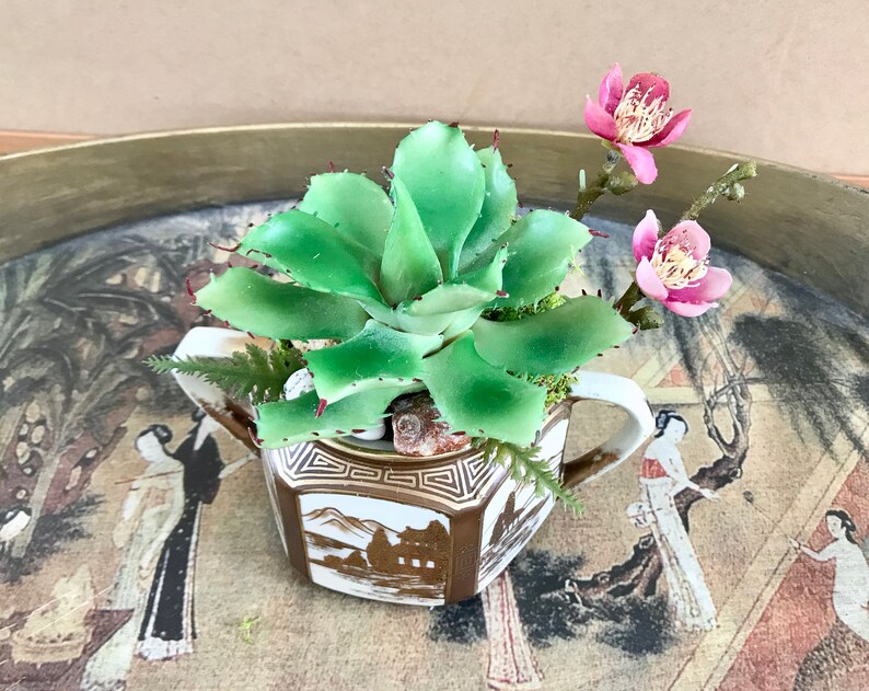 Antique Noritake Nippon Sugar Bowl Planter With Green Cactus Etsy