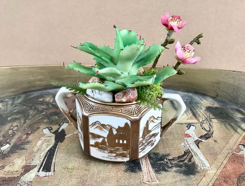 Antique Noritake Nippon Sugar Bowl Planter With Green Cactus Etsy