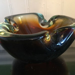 Murano Style 6&quot; Heavy Studio Art Glass Brown and Clear Cased Glass Bowl/Ashtray