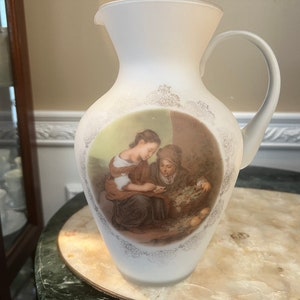 Mid-Century Ardalt Italy Frosted 10&quot; Pitcher W/Image of Young Girls