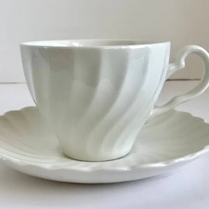 Johnson Brothers Ironstone White Swirl Teacup and Saucer Set