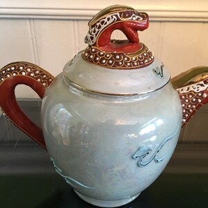 Vintage Japanese Kutani Moriage Iridescent Dragonware Creamer/Teapot with Dragon Spout and Gold Highlights image 3