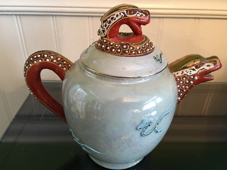 Vintage Japanese Kutani Moriage Iridescent Dragonware Creamer/Teapot with Dragon Spout and Gold Highlights image 3